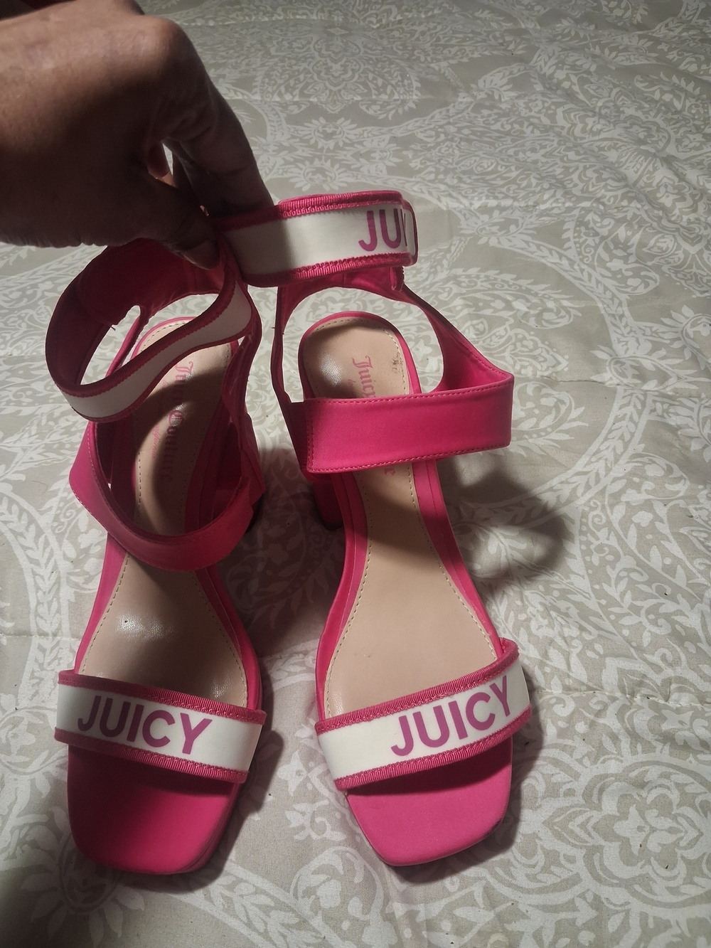 Juicy Couture Hot Pink and White Logo Strap Heels Size 10 New